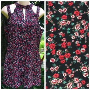 ONE CLOTHING Special Caged Neckline Rose Floral Romper Jumpsuit Shorts Onesie M
